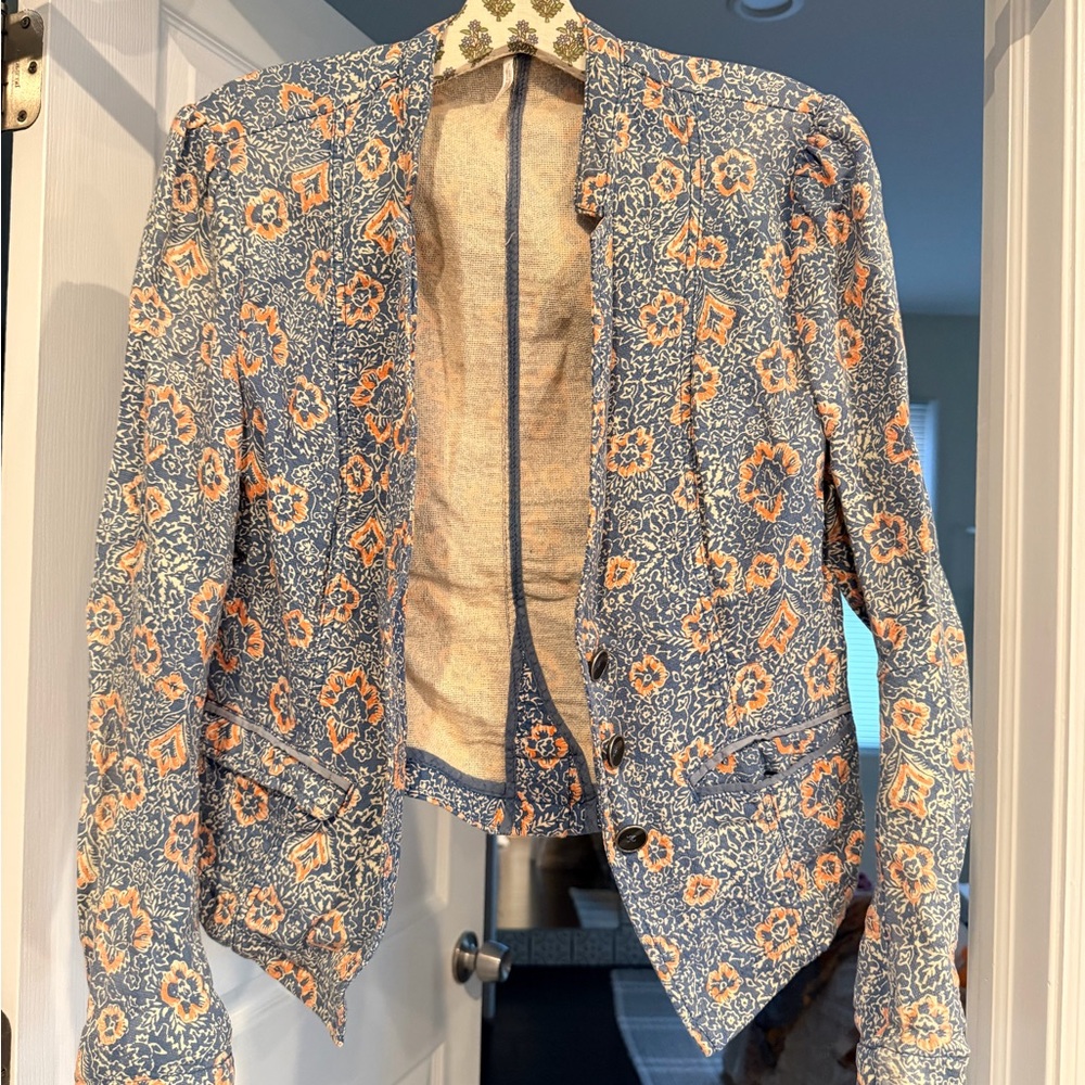 Free People Blue and Orange Floral Blazer